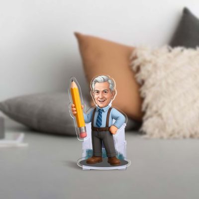 Personalized Teacher Theme Caricature with Solar Powered Shaking Head Custom Face Photo Cutout Birthday Gift for Teacher & Professor Teachers Day Gift Moving Head Caricature